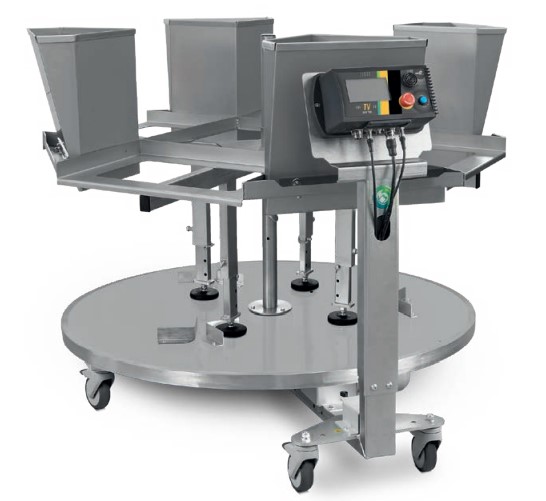 MB TVCD  dvonivojska oz. dvo nadstropna razdelilna rotacijska miza za razdeljevanje in shranjevanje izdelkov